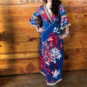 Flying Tomato Blue and Red Floral Maxi Dress